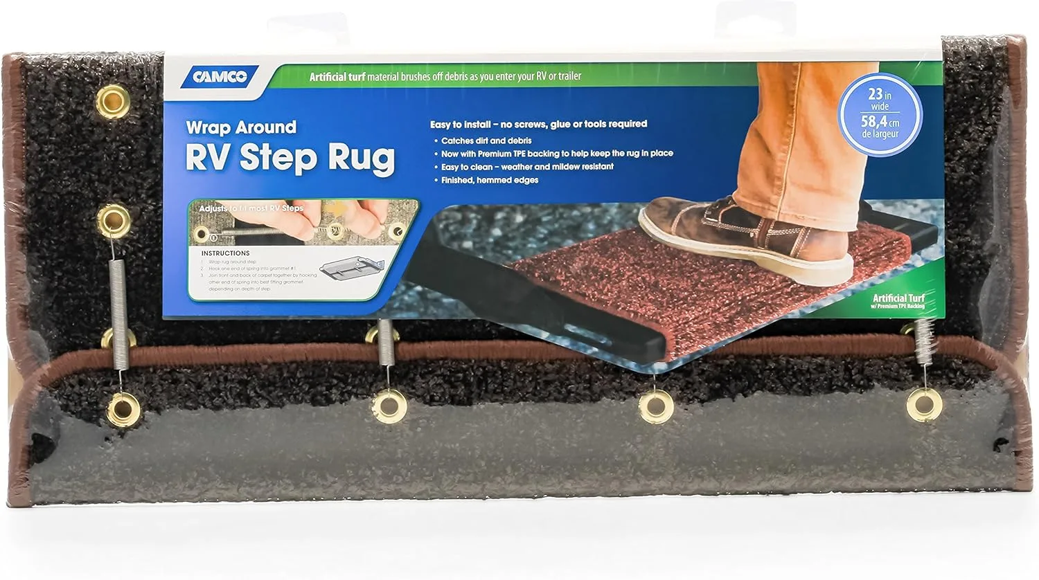 CAMCO 42944 Premium Wrap Around RV Step Rug Turf 22 x 23 Brown