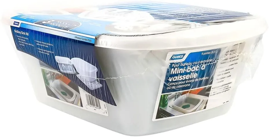 Camco 43517 White Sink Kit with Dish Drainer, Dish Pan and Sink Mat,Pack of 1