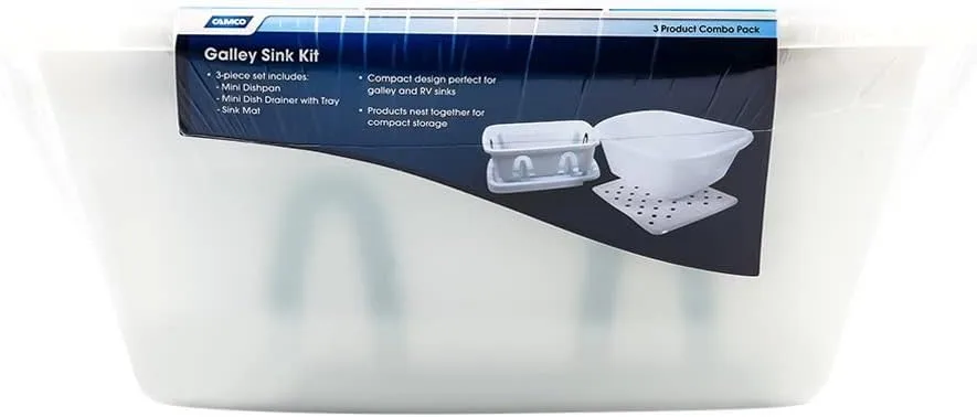 Camco 43517 White Sink Kit with Dish Drainer, Dish Pan and Sink Mat,Pack of 1