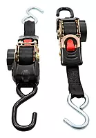 Camco 50033 Retractable Transom Tie Down Straps, 1” Width, 6’ Dual Hooks , Black