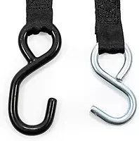 Camco 50033 Retractable Transom Tie Down Straps, 1” Width, 6’ Dual Hooks , Black