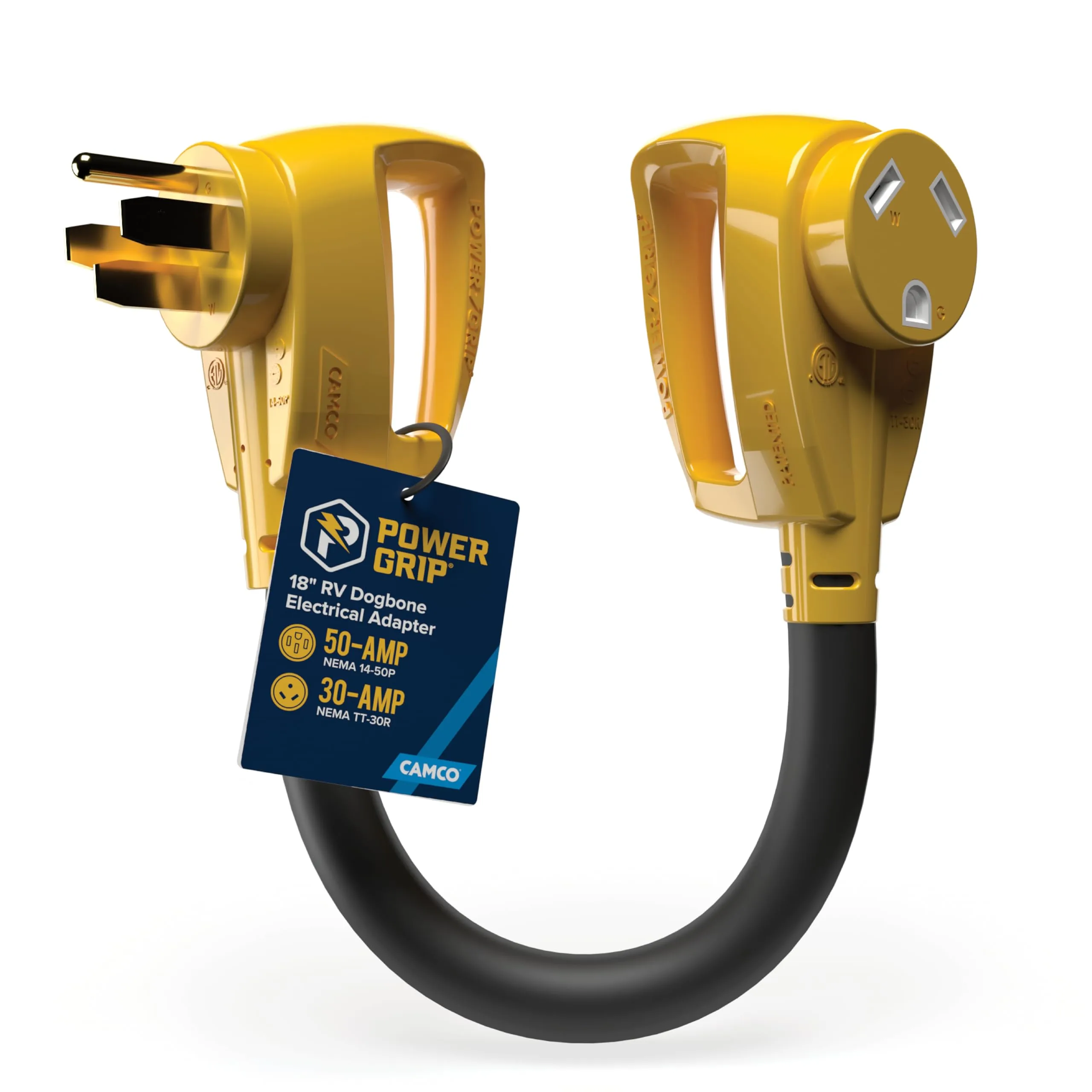 Camco PowerGrip 18" 50 Amp to 30 Amp Dogbone RV Adapter (55175)