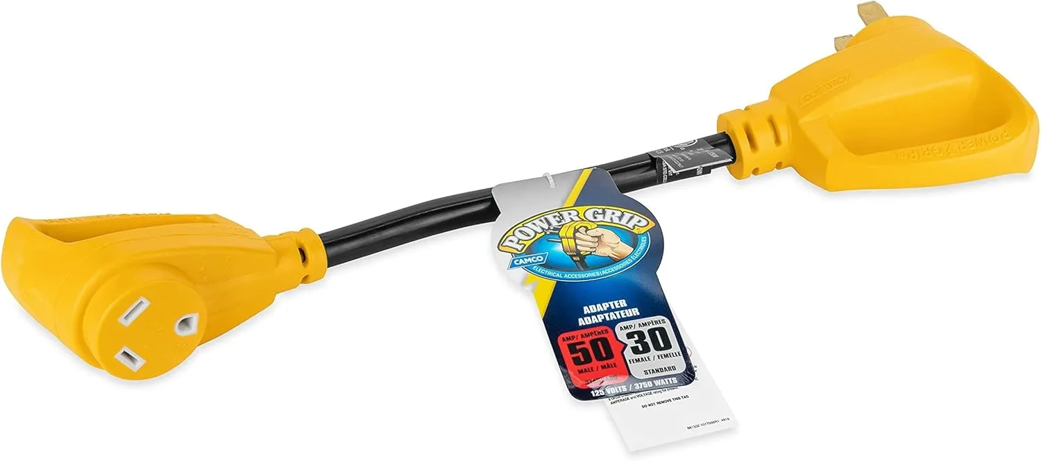 Camco PowerGrip 18" 50 Amp to 30 Amp Dogbone RV Adapter (55175)