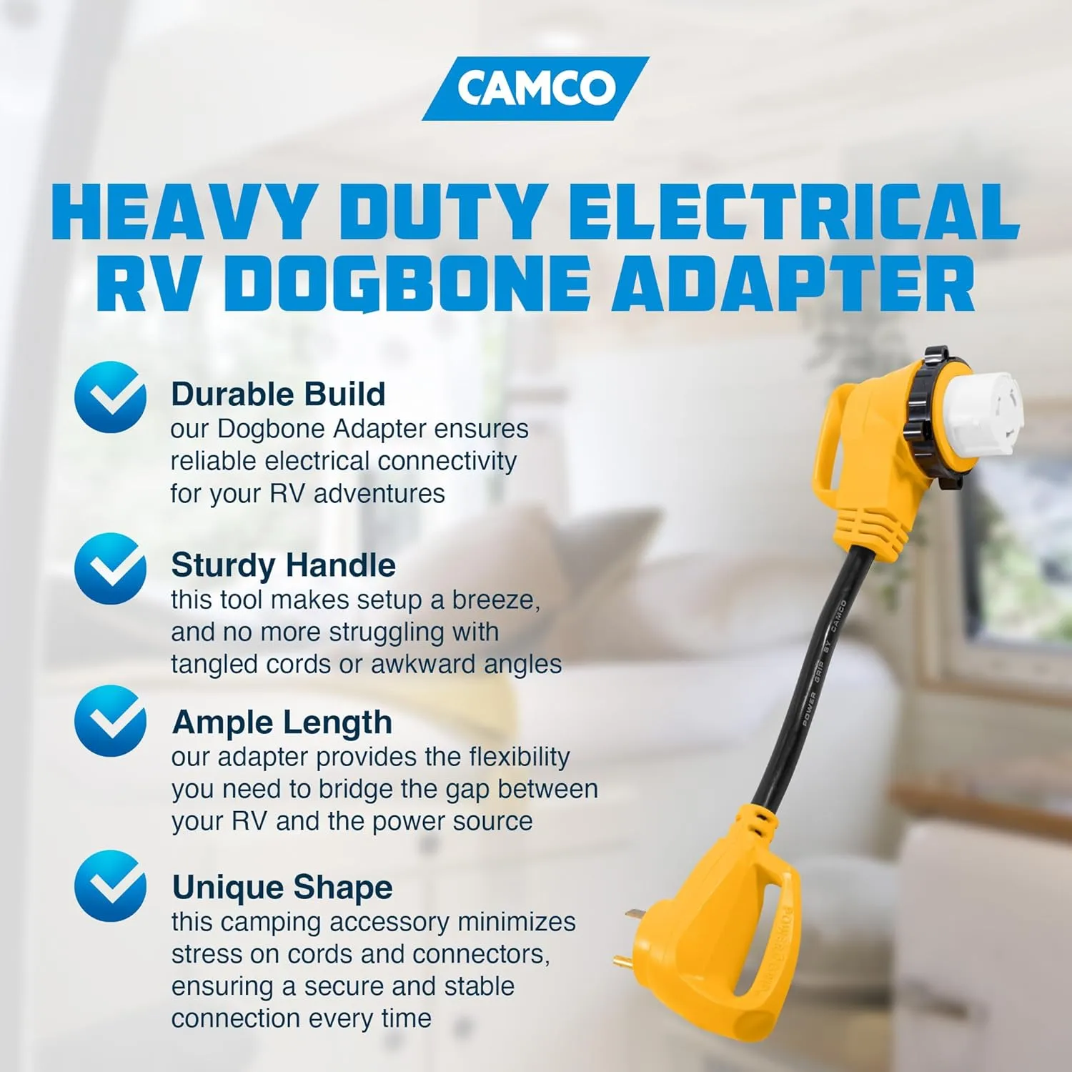 Camco 55562 18" 50A PowerGrip 90° Locking Female-to-Male Adapter