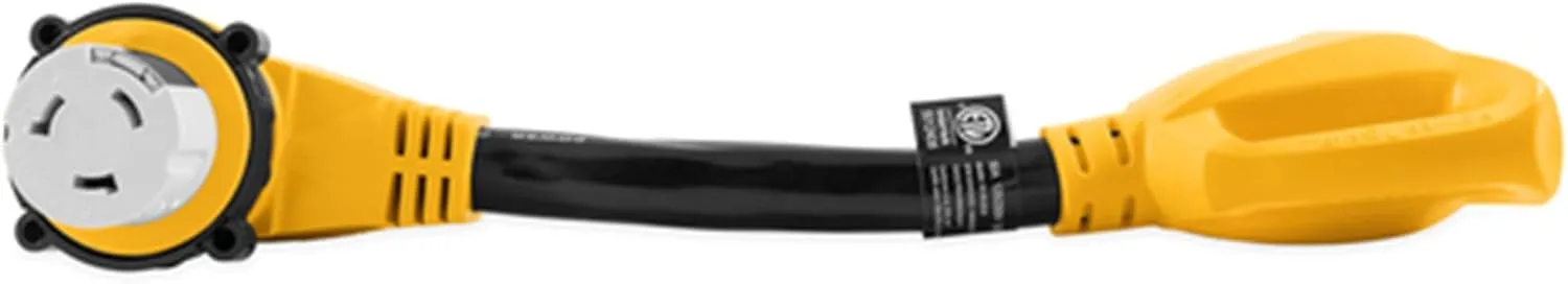 Camco 55562 18" 50A PowerGrip 90° Locking Female-to-Male Adapter