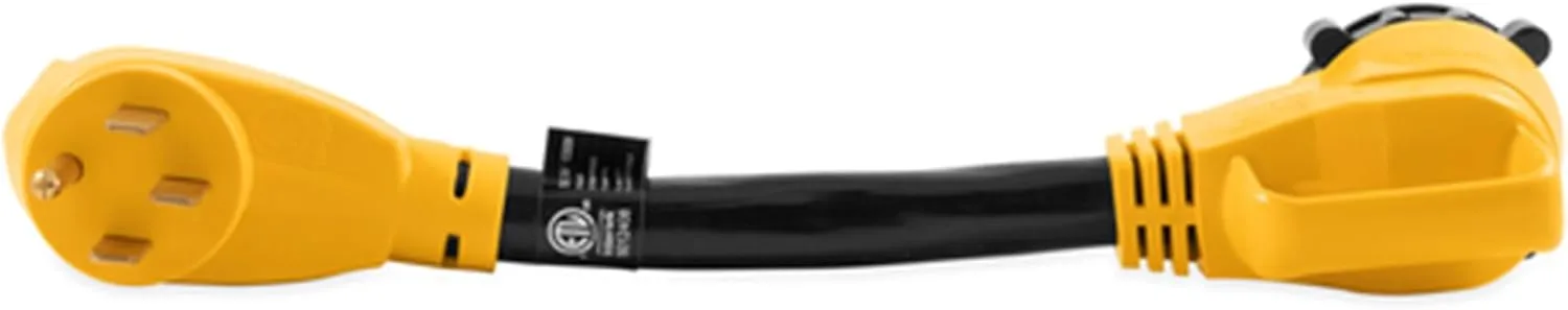 Camco 55562 18" 50A PowerGrip 90° Locking Female-to-Male Adapter