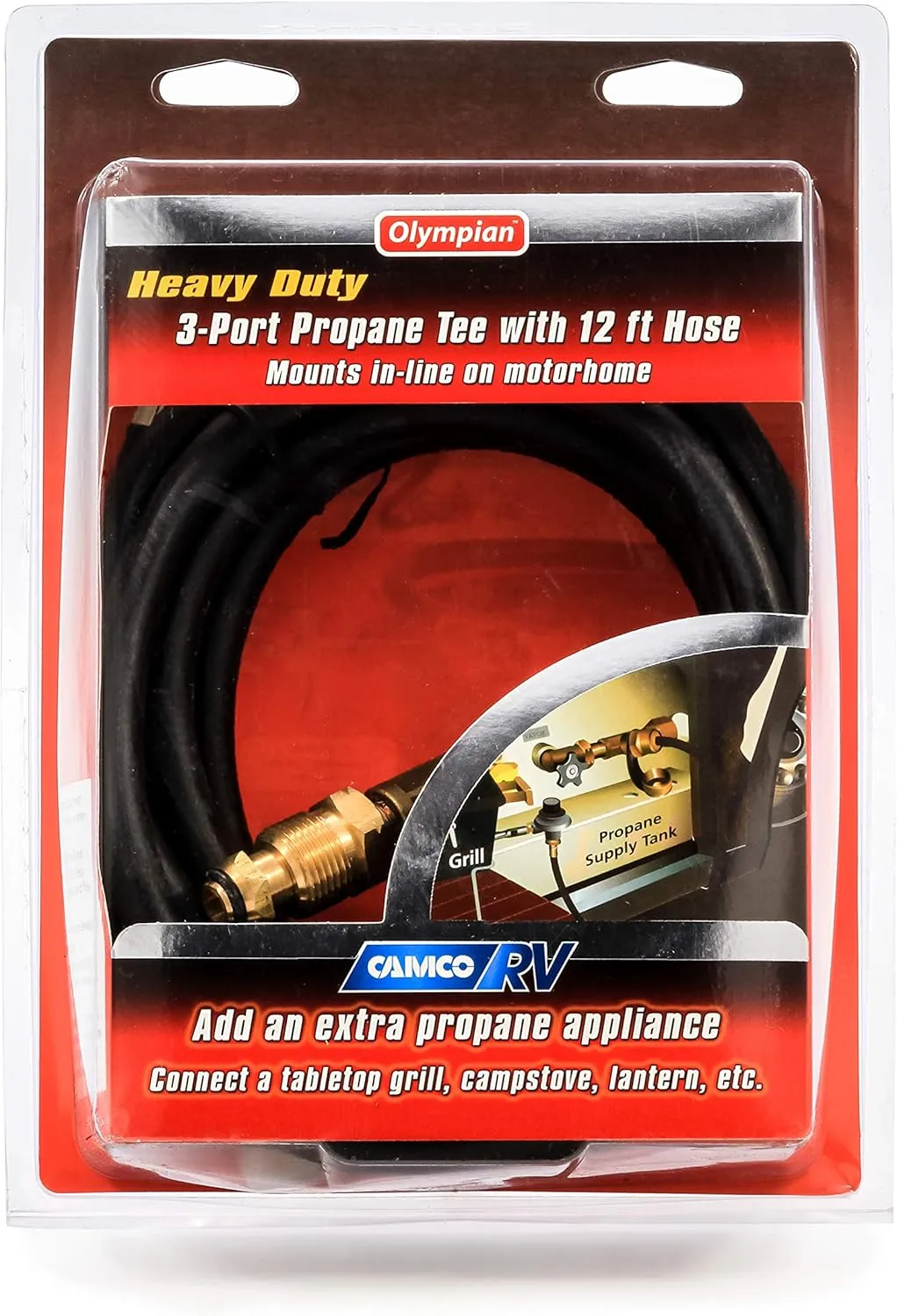 Camco 59103 Propane Brass Tee with 3 Port and 12' Hose