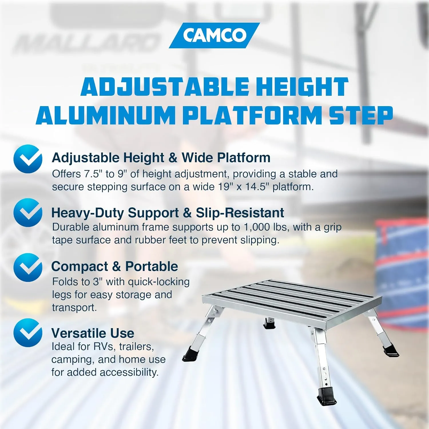 CAMCO Aluminum Platform RV Step Stool (19 x 14.5 in)