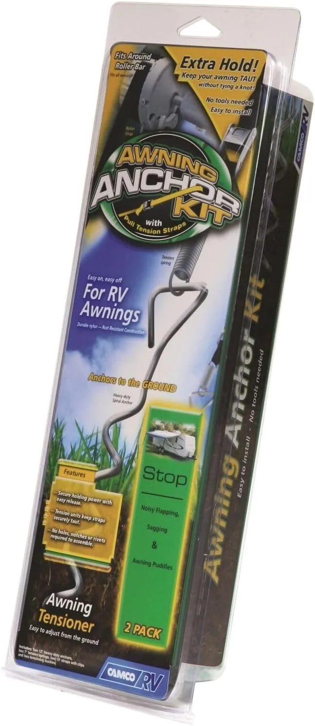 Camco 42593 Awning Anchor Kit with Pull Tension Strap