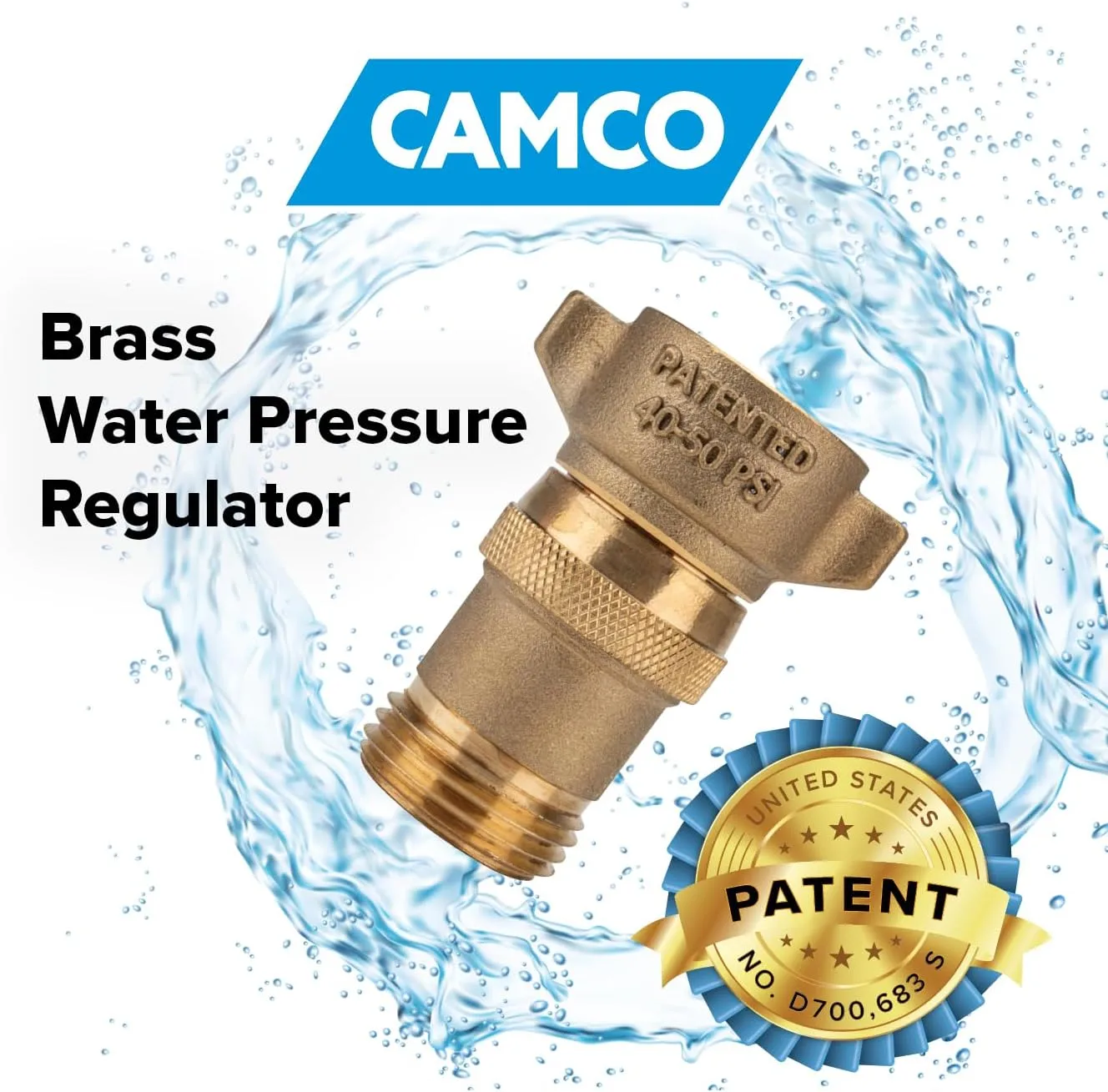 Camco Brass RV Water Pressure Regulator - 40-50 PSI (40055)
