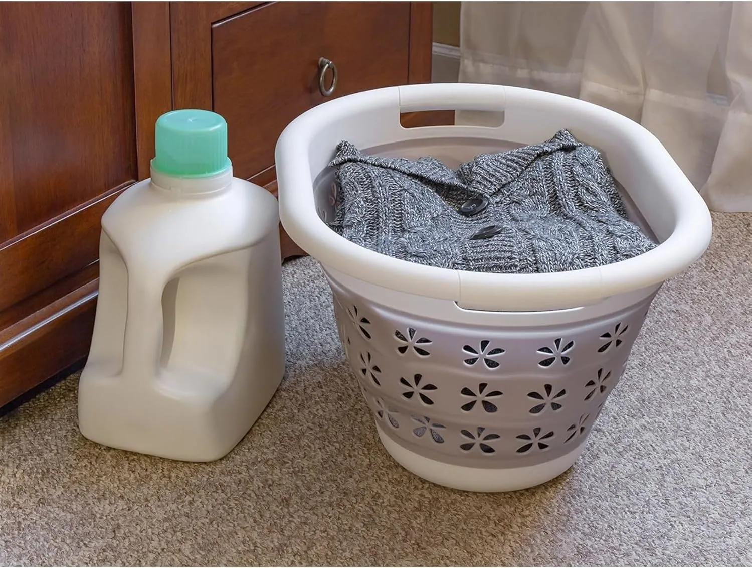 Camco Collapsible Utility Basket Small - Taupe/White, 10 in