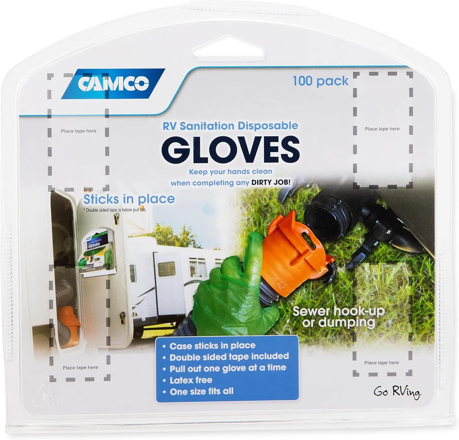 Camco Durable All Purpose RV and Camper Disposable Sanitation Gloves | Ideal in Wet or Dry Conditions | Green Non-Latex Gloves | 100 Pack (40285)