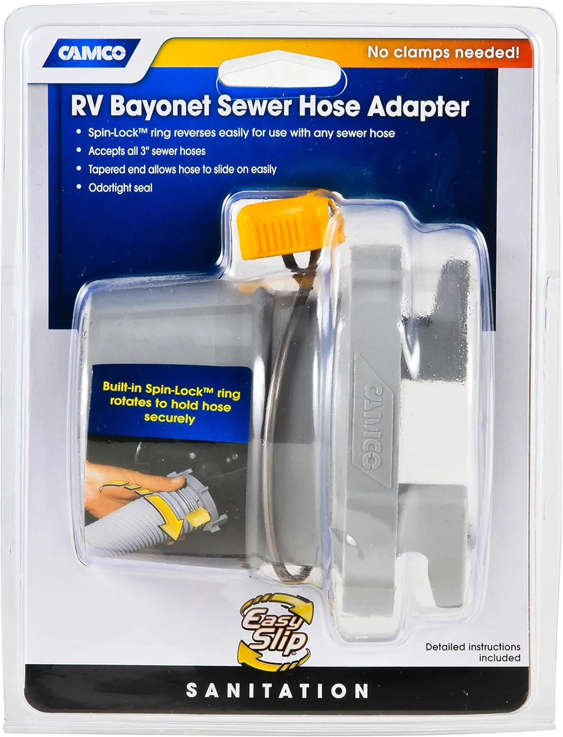 Camco Easy Slip Straight Hose Adapter with Slip-Lock Rings (39173)