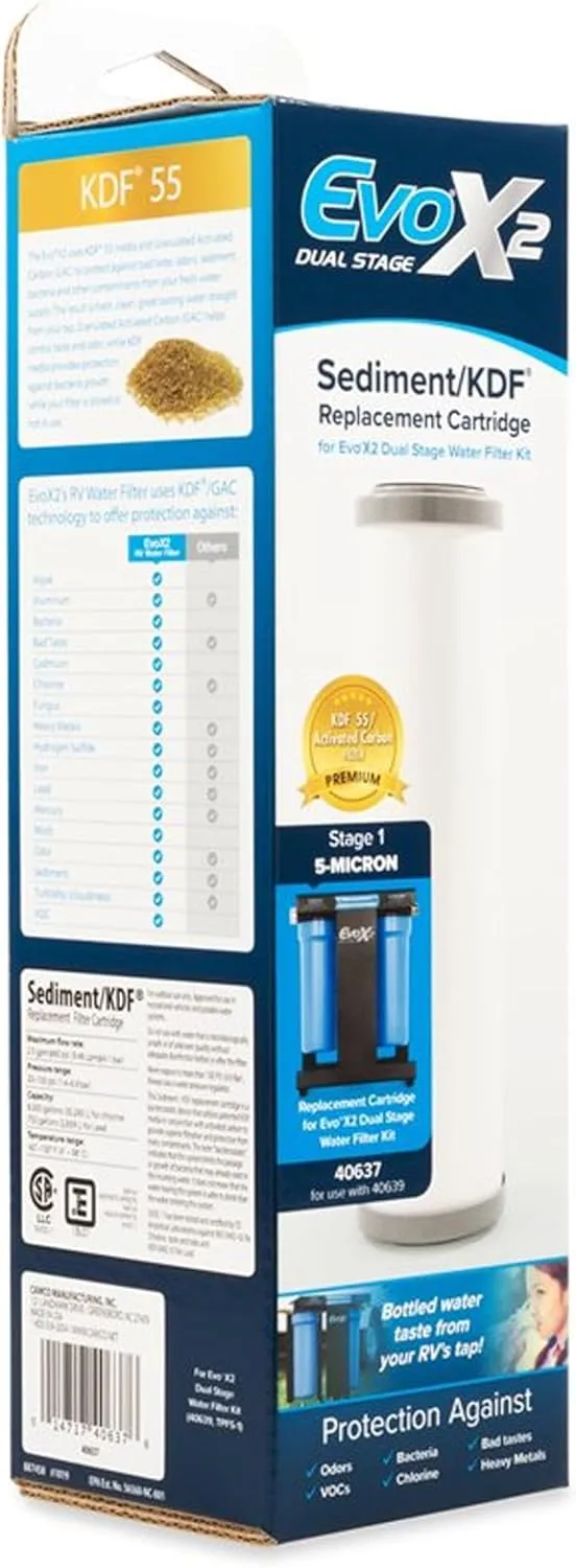 Camco EVO 5-Micron Replacement Sediment Cartridge Filter for 2.5x10 Canisters - Model 40637 (1 Count)