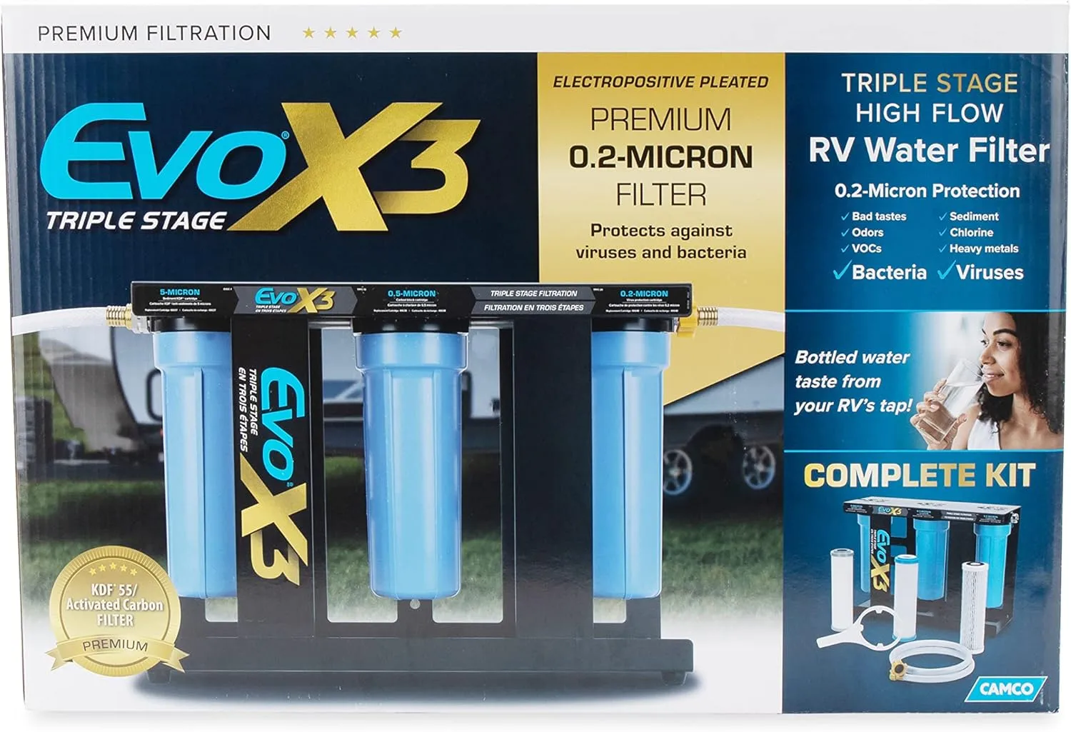 Camco Evo X3 Triple Stage Premium RV Water Filter Kit (40649)