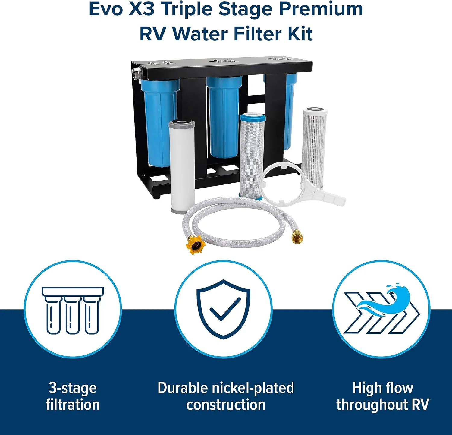 Camco Evo X3 Triple Stage Premium RV Water Filter Kit (40649)