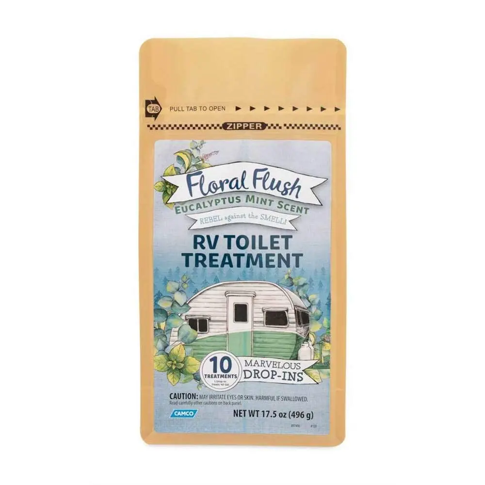 Camco 41492 Floral Flush RV Toilet Drop-Ins, Eucalyptus Mint (10 per Bag)