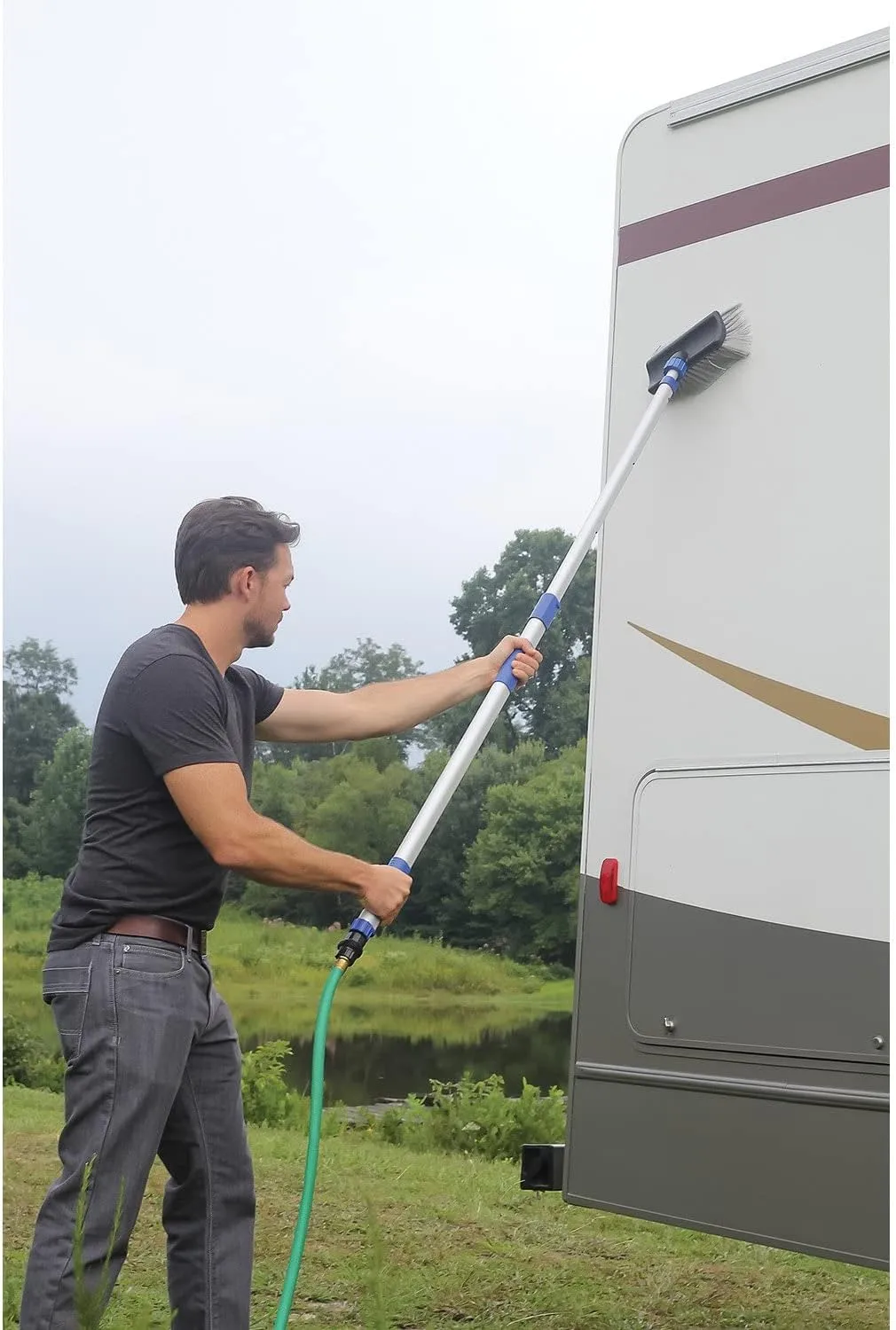 Camco Flow-Through Wash Brush with Adjustable Telescoping Handle