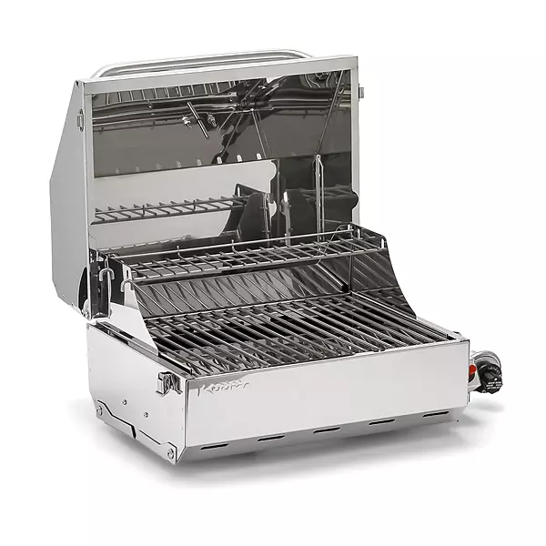 Camco Kuuma Stow N’Go 216 Elite Propane Grill | Features Built-In Thermometer & Push-Button Igniter | Includes Fold Away