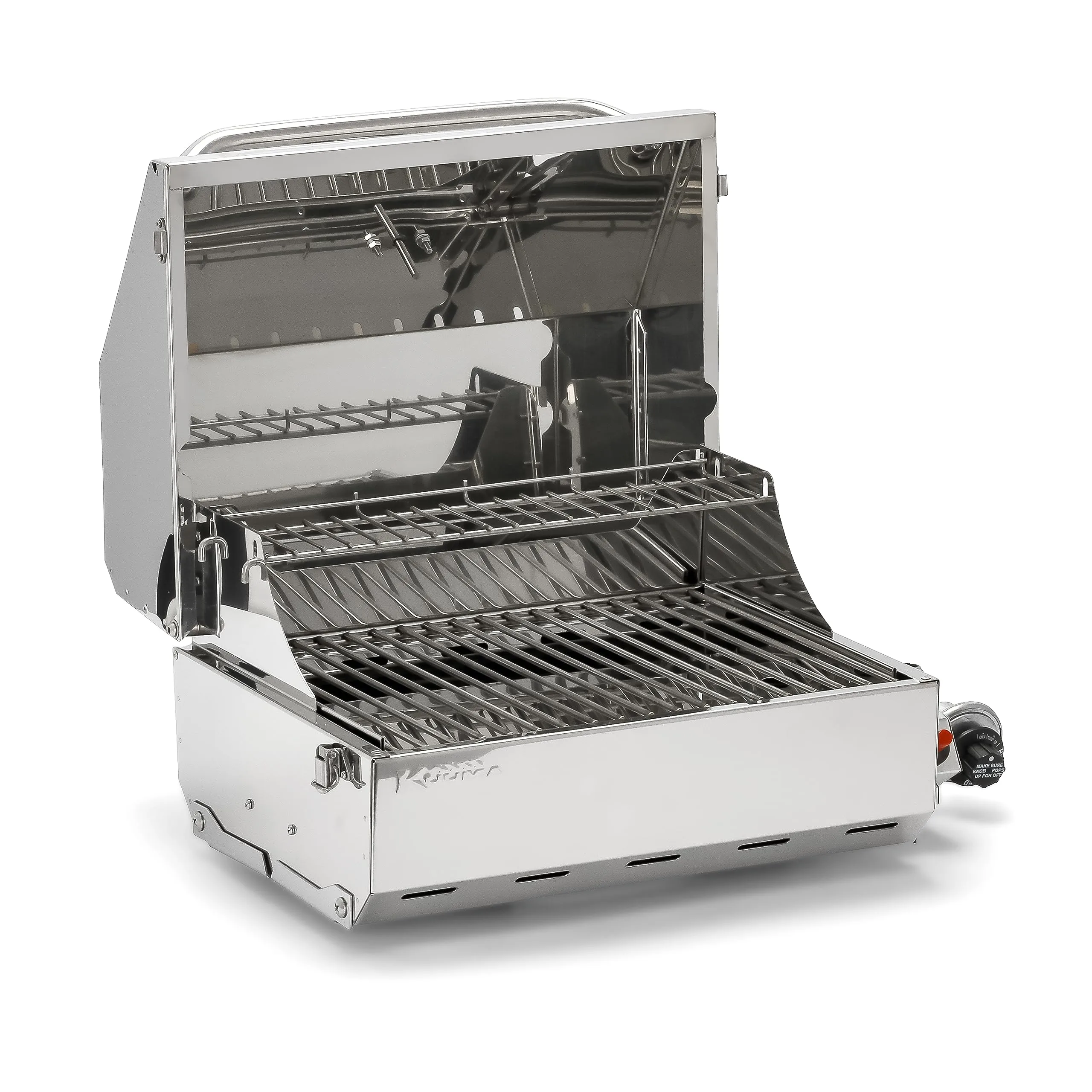 Camco Kuuma Stow N’Go 216 Elite Propane Grill | Features Built-In Thermometer & Push-Button Igniter | Includes Fold Away