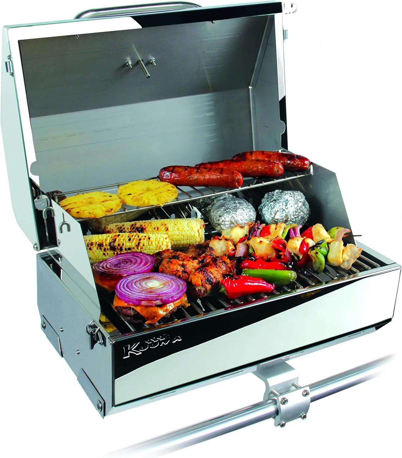 Camco Kuuma Stow N’Go 216 Elite Propane Grill | Features Built-In Thermometer & Push-Button Igniter | Includes Fold Away