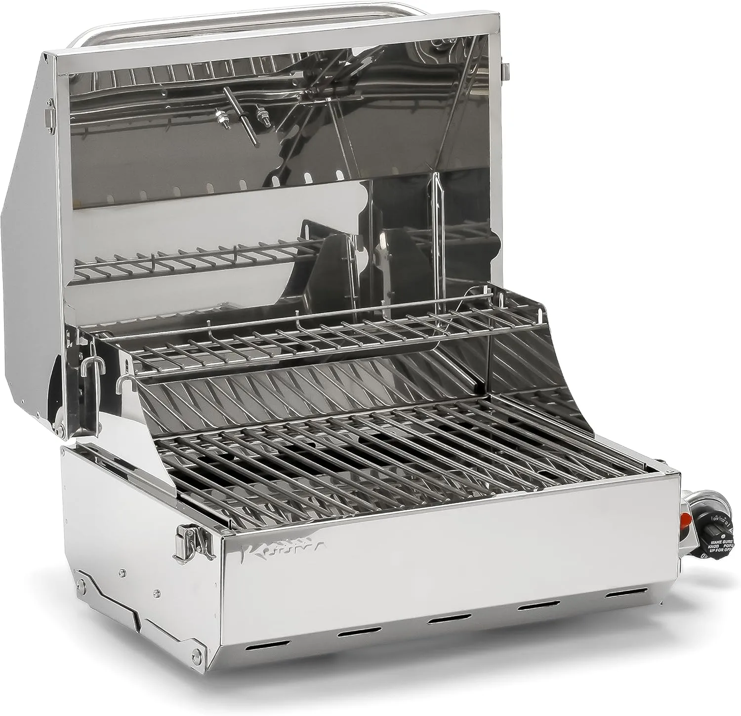 Camco Kuuma Stow N’Go 216 Elite Propane Grill | Features Built-In Thermometer & Push-Button Igniter | Includes Fold Away
