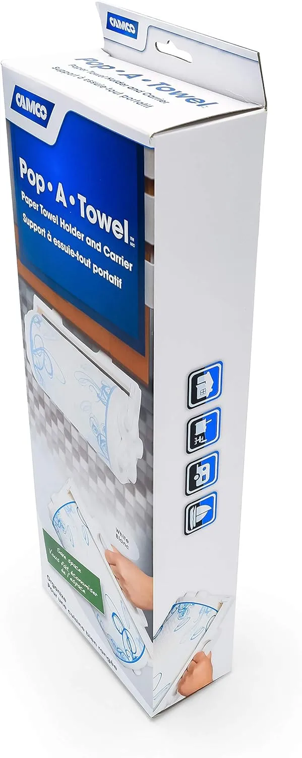 Camco Pop-A-Towel Mountable/Portable Paper Towel Holder Dispenser - White (57111)