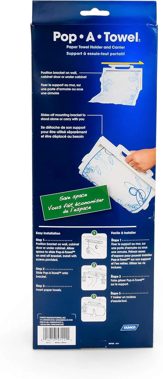 Camco Pop-A-Towel Mountable/Portable Paper Towel Holder Dispenser - White (57111)