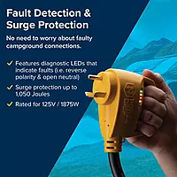 Camco Power Grip RV 12" 30-Amp Circuit Analyzer Dogbone - Features Integrated Surge Protection & Fault Indication, 12"
