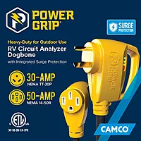 Camco Power Grip RV 18" 30-Amp Circuit Analyzer Dogbone - Features Integrated Surge Protection & Fault Indication, 18"