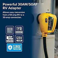 Camco Power Grip RV 18" 30-Amp Circuit Analyzer Dogbone - Features Integrated Surge Protection & Fault Indication, 18"