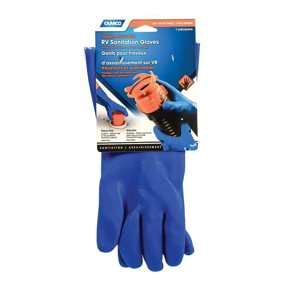 Camco Durable All Purpose RV and Camper Reusable Sanitation Gloves - Blue PVC - 1 Pair (40287)