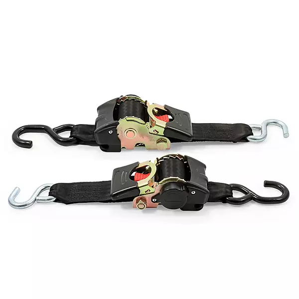 Camco Retractable Transom Tie Down Straps | Break Strength of 3,330lbs and Safe Working Load of 1,100lb | 2-Pack