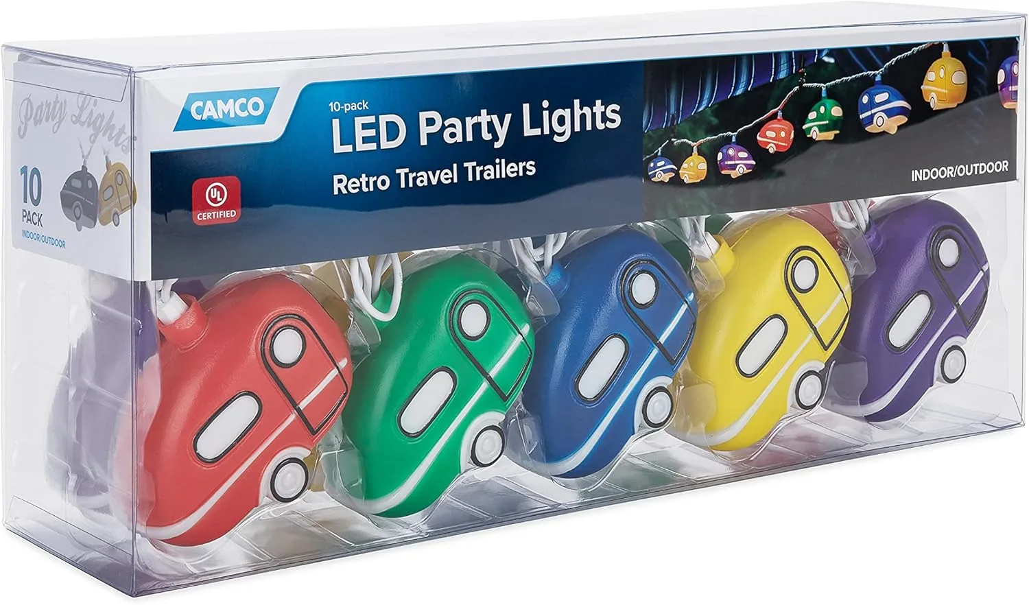 Camco Retro Travel Trailer Party Lights - 8' Strand with 10 Lights (42655)