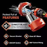 Camco Rhino Blaster RV Tank Rinser with Backflow Preventer – Camco RV Accessories for Toilet and Waste Tank Cleaning