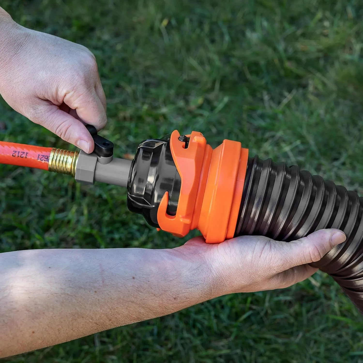 Camco RhinoFlex 10-Ft RV Clean-Out Gray/Black Water Hose with Rinser Cap | Features 4-Way Water Pressure Blaster & Water