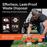 Camco Rhino RV Sewer Adapter PRO - Clear Sewer Hose Elbow with Drain Lock Adapter