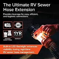 Camco Rhino RV Sewer Hose Extender PRO – 5 Sewer Hose Extension — Torque-Grip Handle with Built-in LED Flashlight