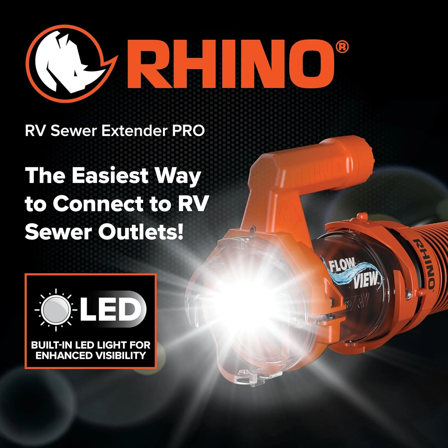 Camco Rhino RV Sewer Hose Extender PRO – 5 Sewer Hose Extension — Torque-Grip Handle with Built-in LED Flashlight