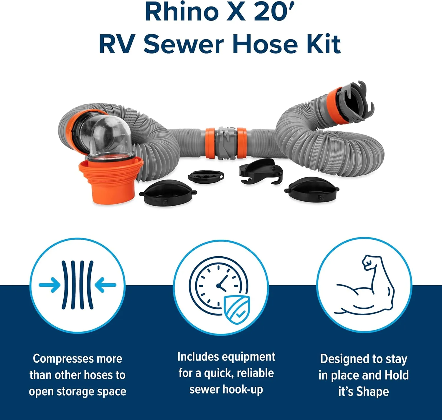Camco Rhino X 20-Ft Camper/RV Sewer Hose Kit - (2) 10-Ft Heavy Duty RV Septic Hoses