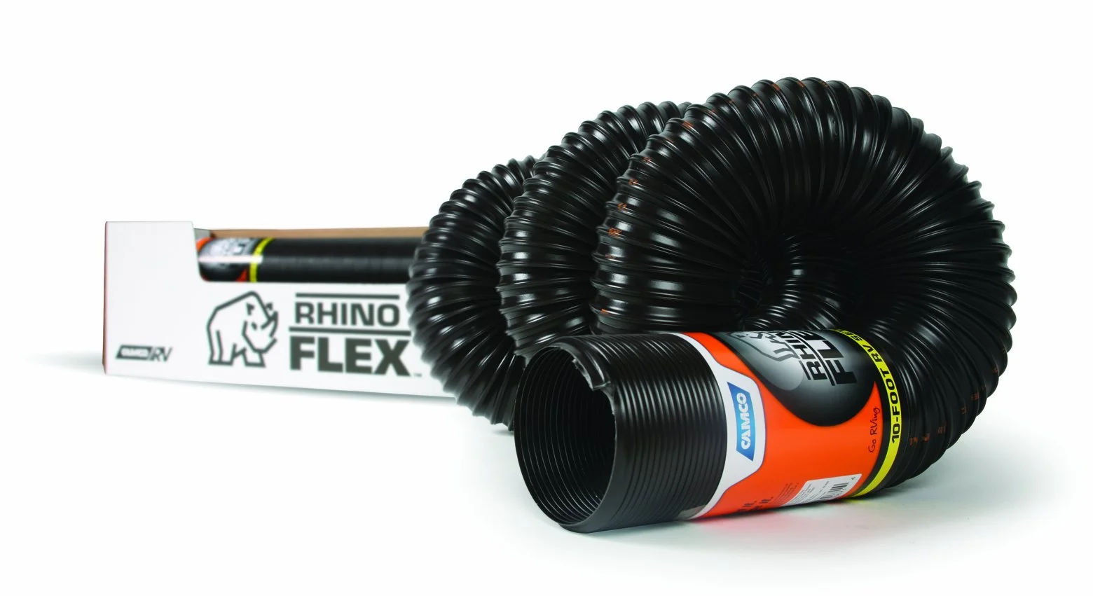 Camco RhinoFLEX 10ft Heavy Duty RV Sewer Hose, Reinforced with Steel Wire - 39671, Black