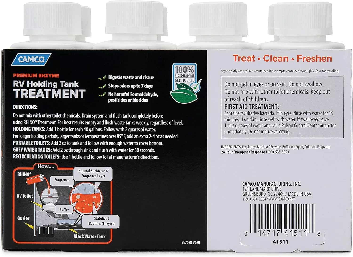 Camco Rhino RV Holding Tank Treatment (Enzyme, Septic Safe)