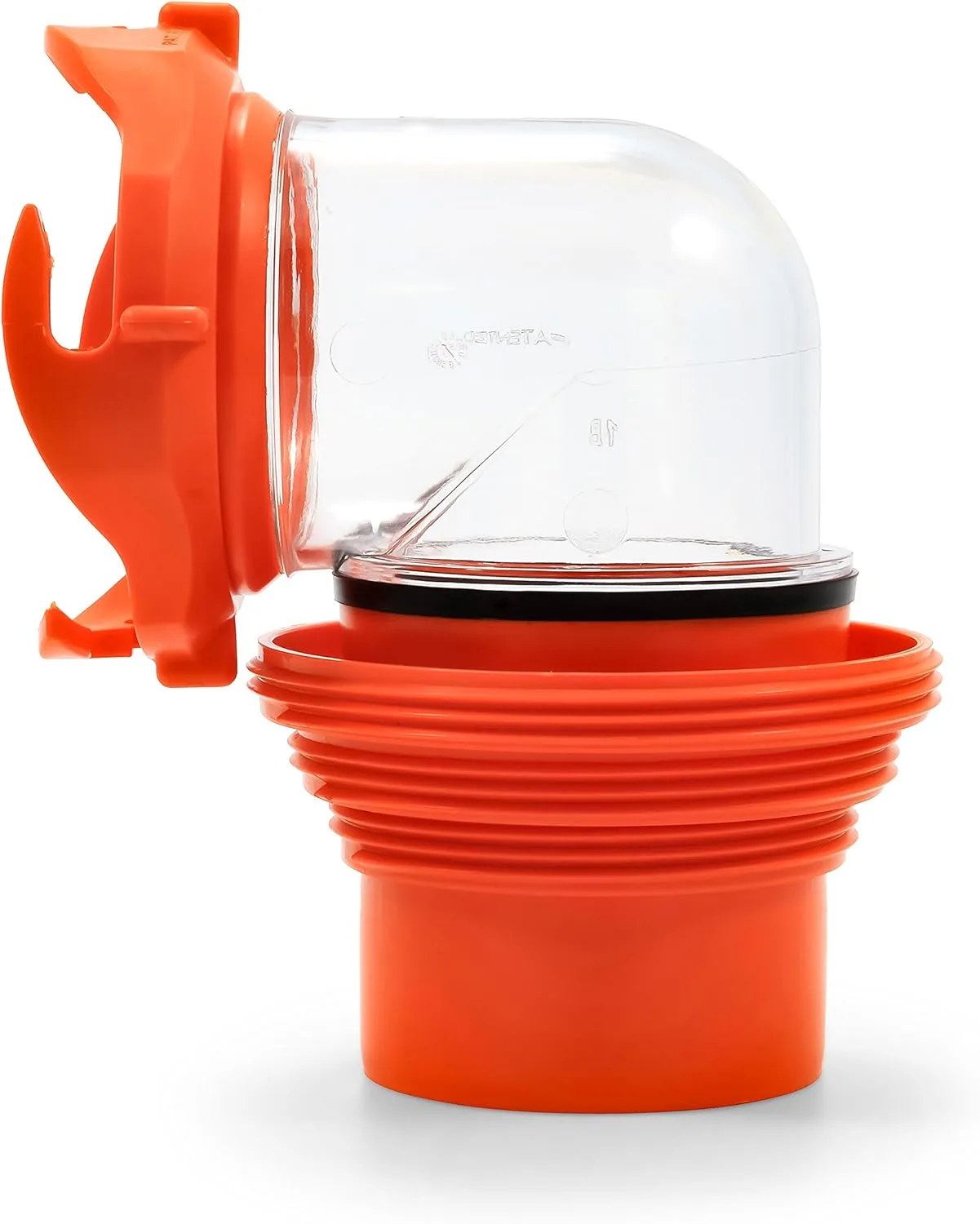 Camco 39736, RhinoFlex Clear RV Sewer Hose Elbow with 4-in-1 Adapter | Features a 360-Degree Fitting Rotation and Built-in