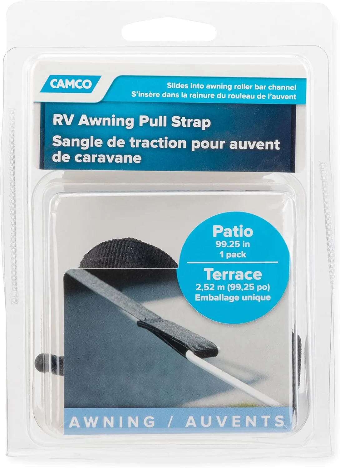 Camco RV Awning Replacement Pull Strap | 99-1/4 in x 1 in | Black (42505)