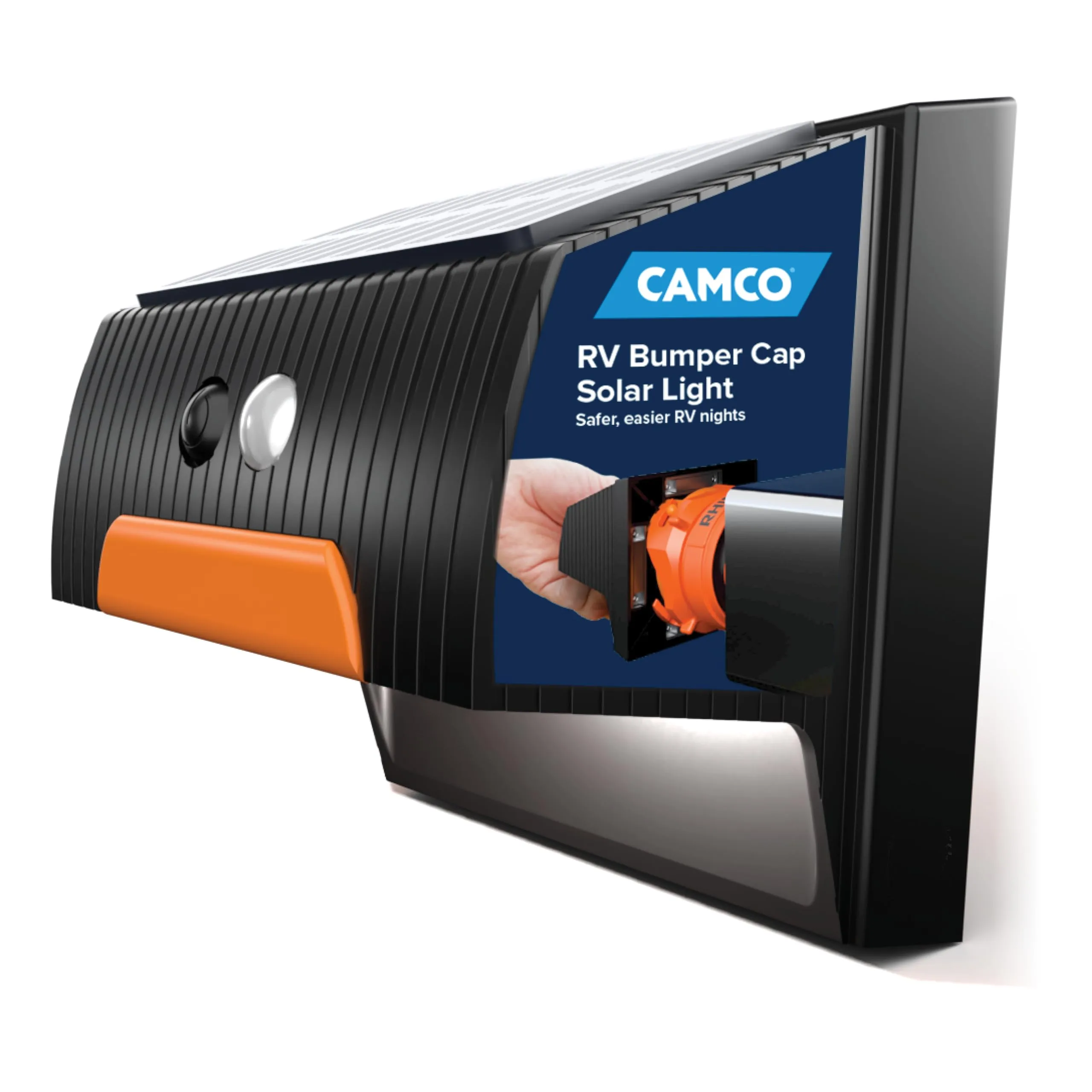 Camco RV Bumper Cap Solar Light — Motion-Activated Lighting – Fits 4" Square RV Bumpers (40332)