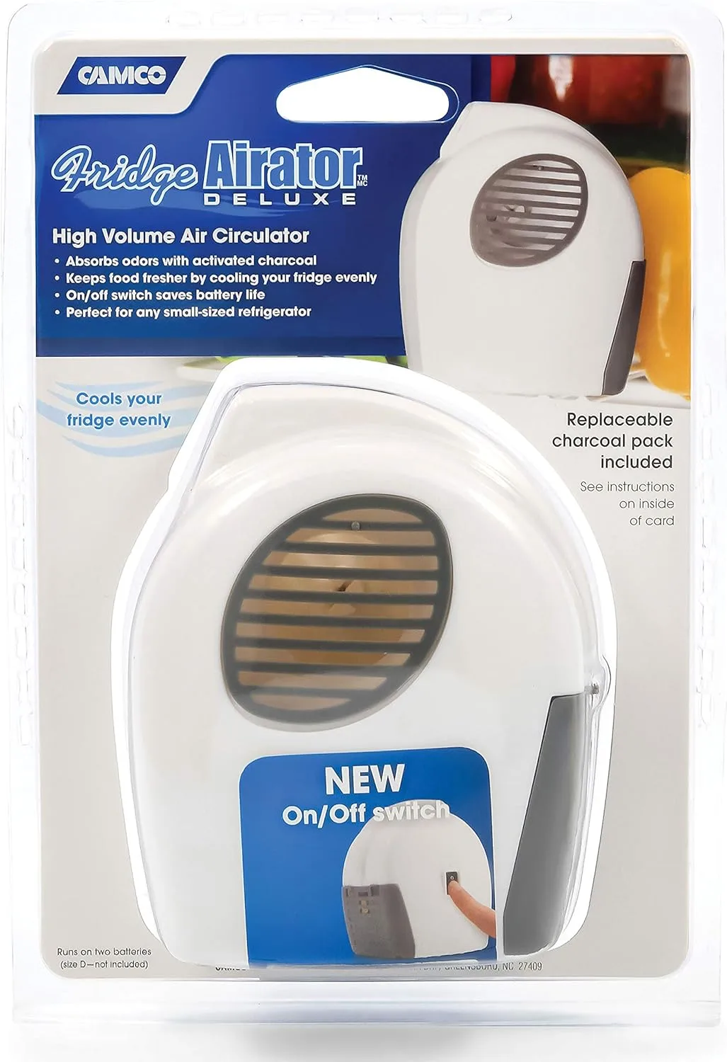 Camco Camper/RV Fridge Deodorizer & Airator with Charcoal Pack (44124)