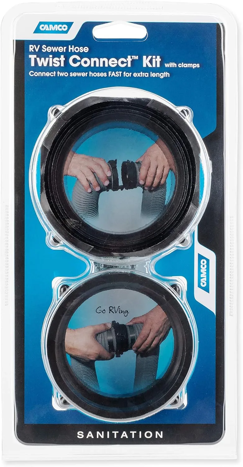 Camco RV Sewer Hose Twist Connect Kit — Quickly Connect Two 3" Sewer Hoses (39543)