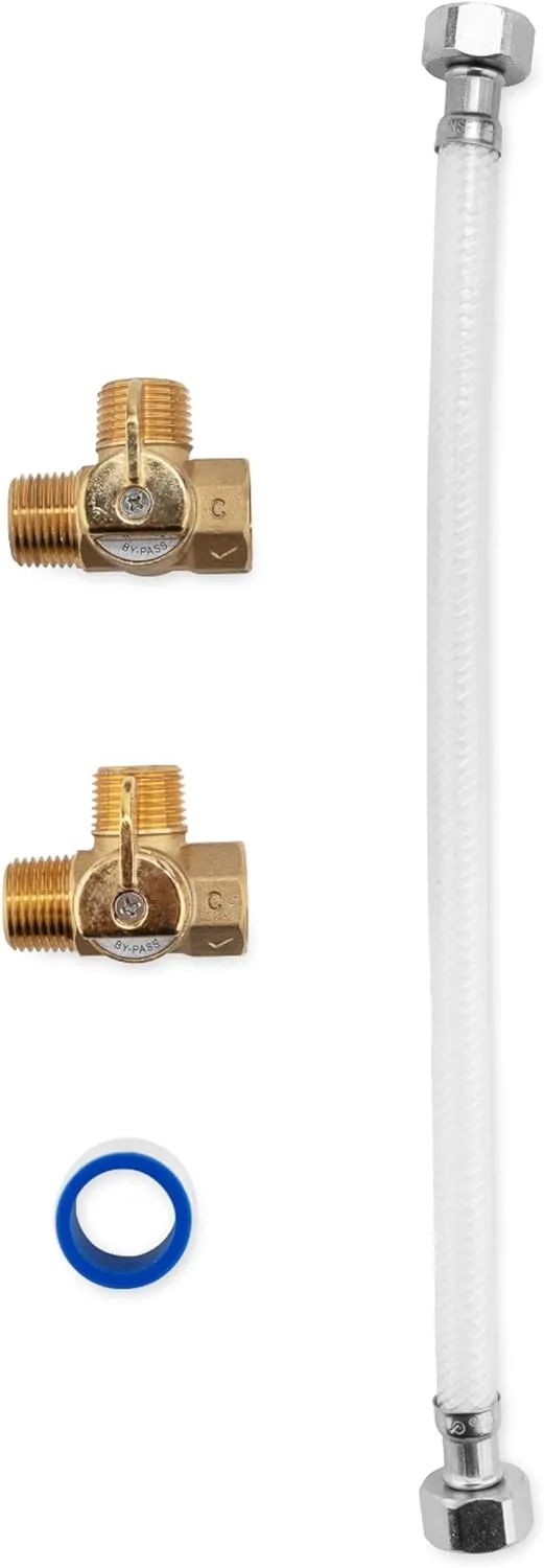 Camco RV Water Heater By-Pass Kit - Features 12-Inch Nylon Reinforced Hose & Durable Brass Valves - Essential RV Winterization Tool - Compatible with 10 Gallon Tanks (35963)