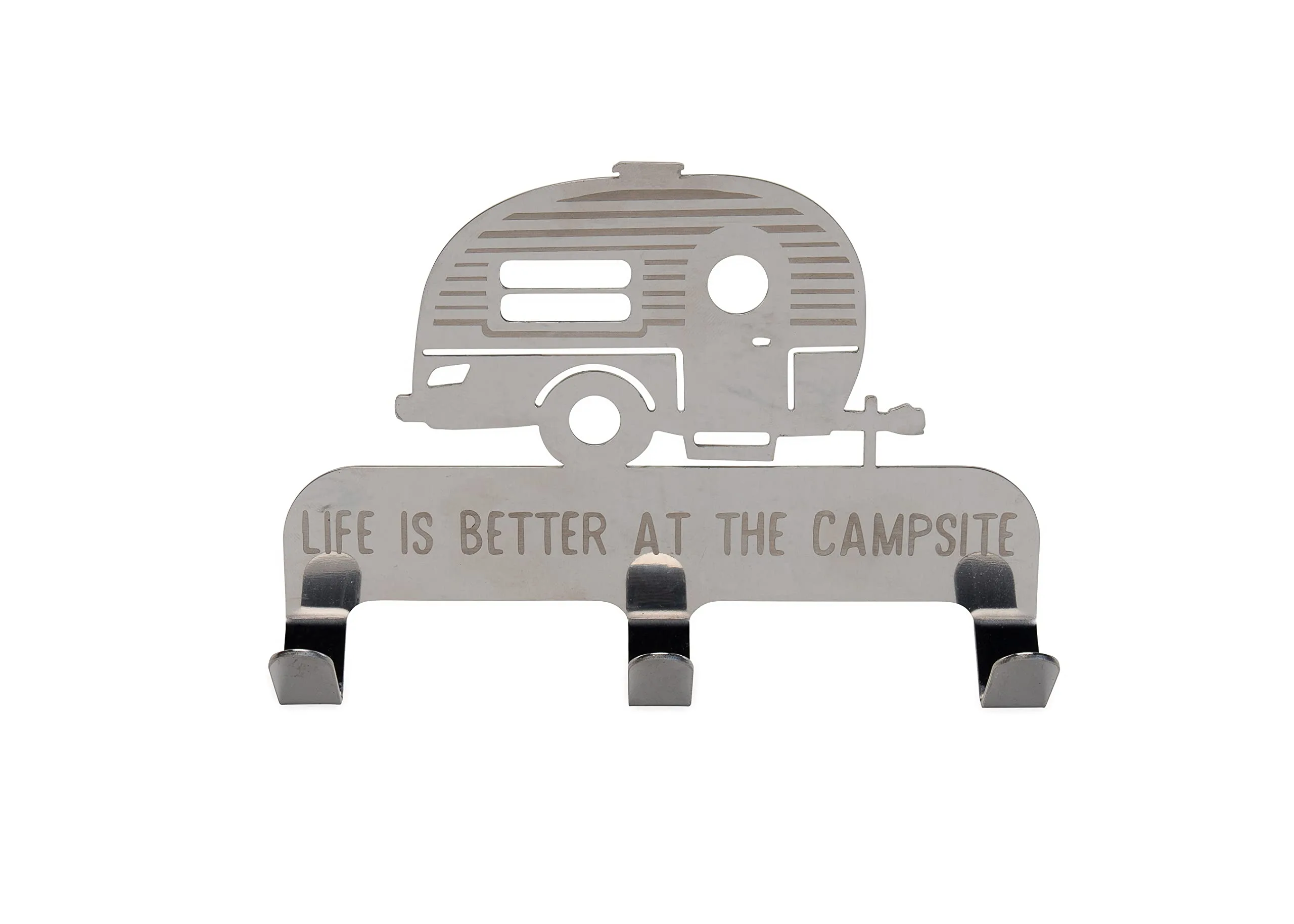Camco Life is Better at the Campsite Stick-On 3-Hook Key/Leash Hanger | Ideal for Small Spaces | Made of Durable Stainless Steel | (53368) One Size