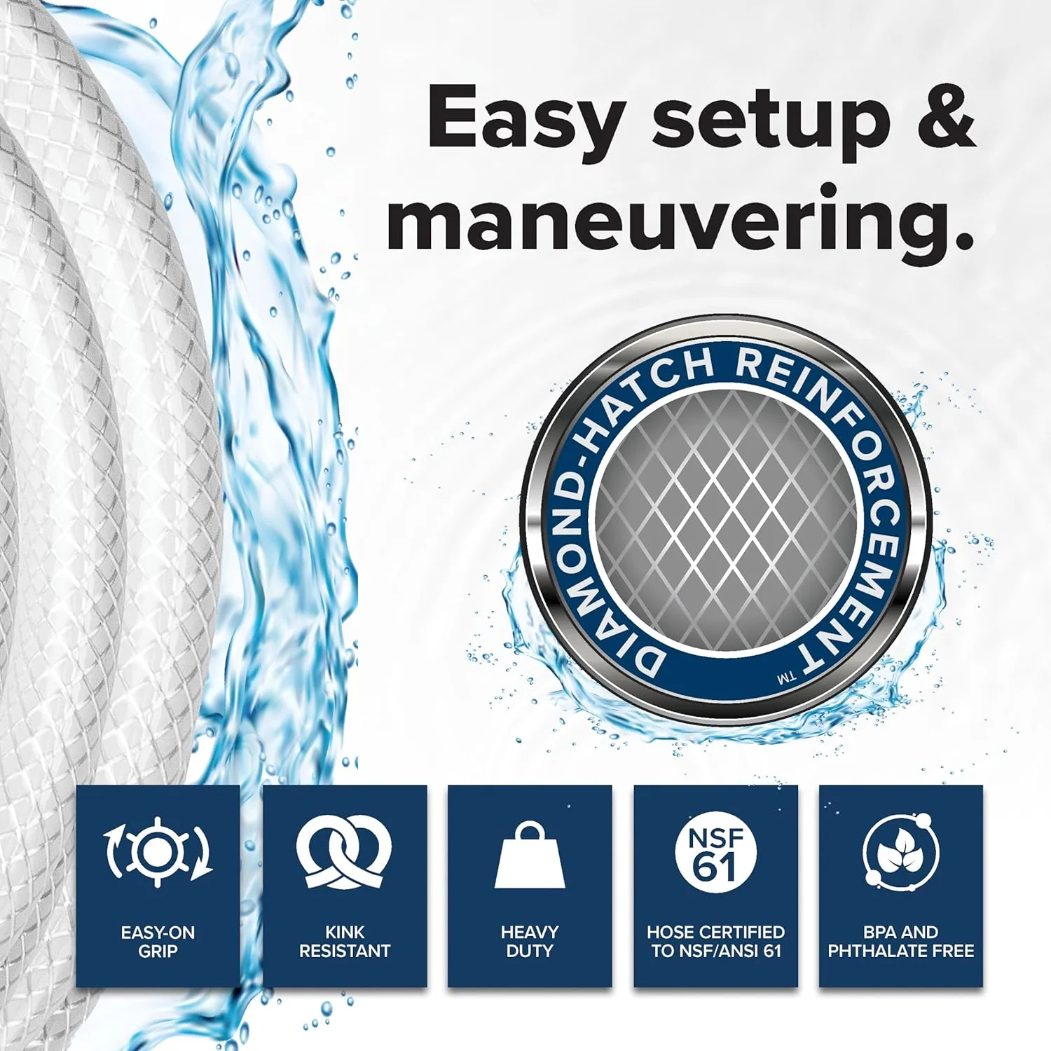 Camco TastePURE 25-Ft Water Hose - RV Drinking Water Hose Contains No Lead, No BPA & No Phthalate - Features Diamond-Hatch Reinforced PVC Design - 5/8” Inside Diameter, Made in the USA (22783) 25-Foot